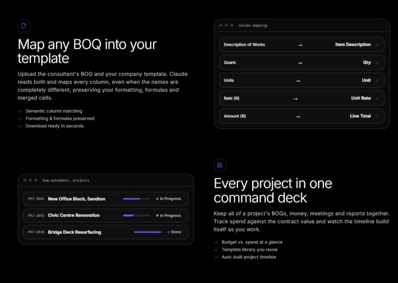 BOQ automation platform for quantity surveyors